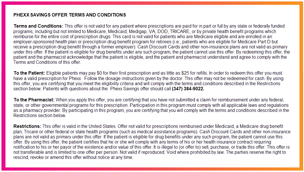 Phexx Copay Terms & Conditions